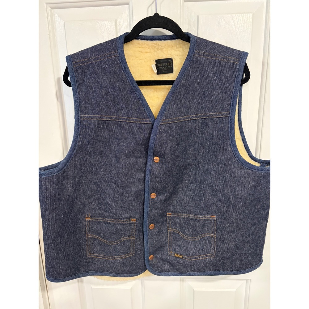Vintage 1970's Sears Roebucks Men's Size XL Denim Sherpa Lined Work Vest EUC